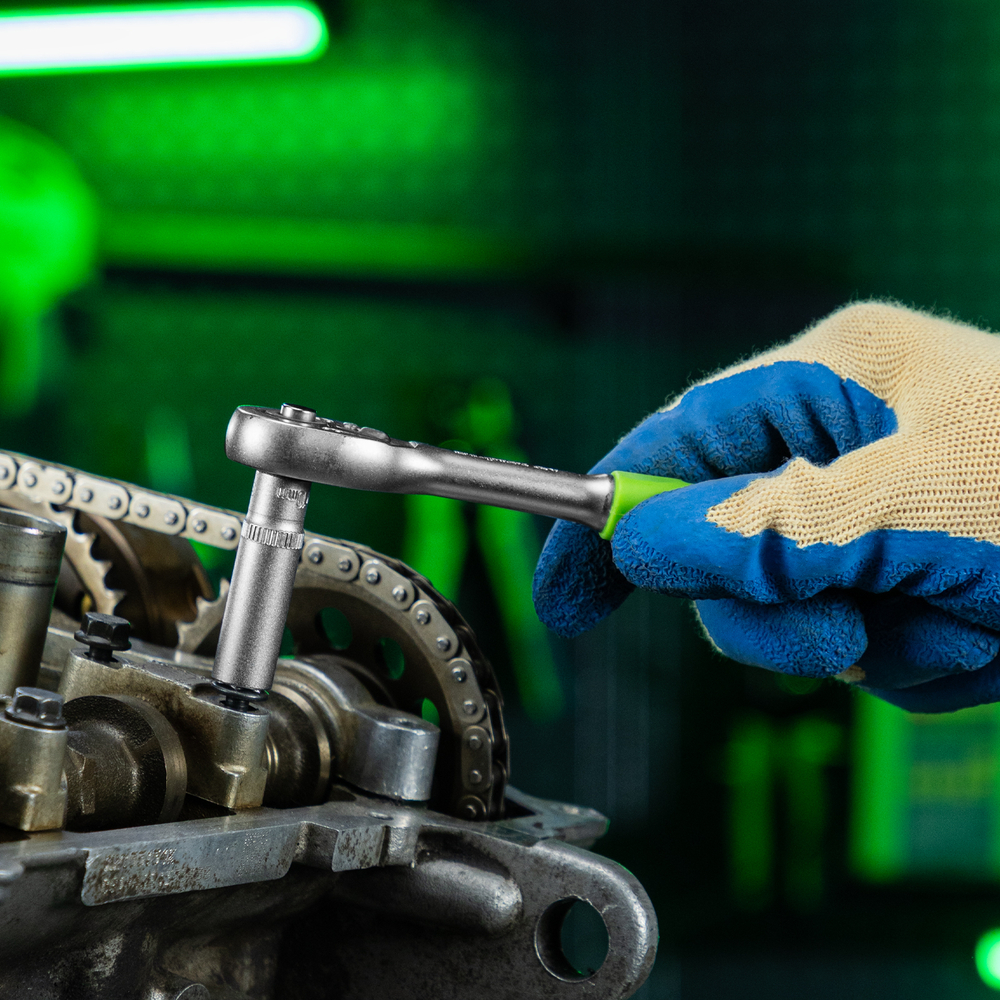 Ключ-трещотка 1/4", 45 зубьев, с быстрым сбросом, матовый хром Сибртех