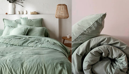 КПБ Евро с простыней на рез. 160х200 ВАРЕНЫЙ ХЛОПОК "Мята"