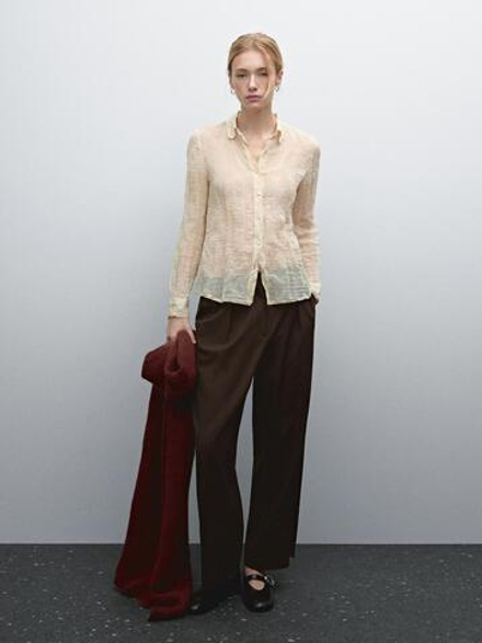 Massimo Dutti Брюки со складками, коричневый