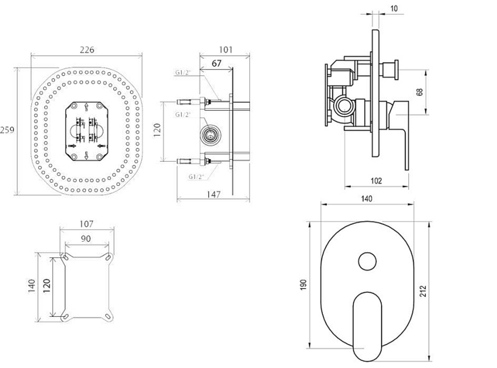 Смеситель для душа Ravak Chrome CR 065.00, с переключателем, хром (X070056)