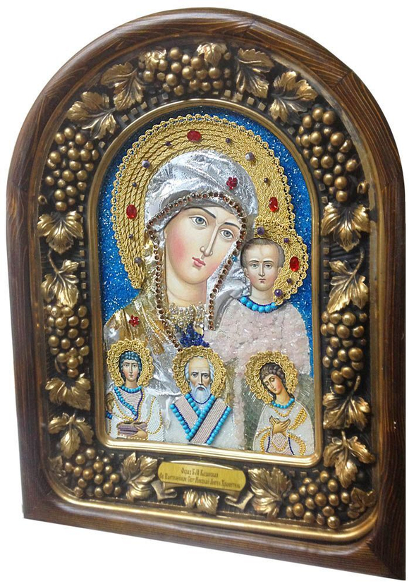 Икона Пресвятая Богородица Казанская, св. Пантелеймон, свт. Николай и Ангел Хранитель