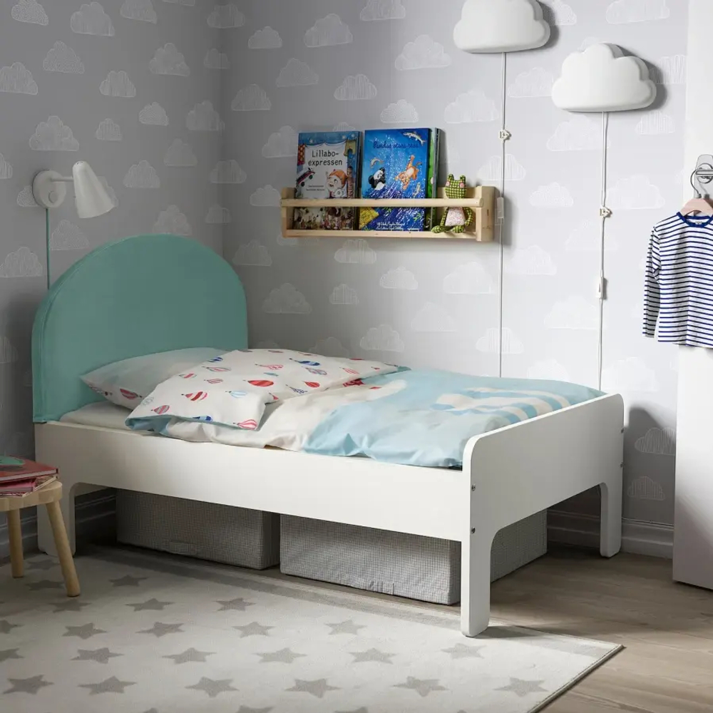 Выдвижной каркас кровати - SLÄKT/SLАKT  IKEA/ СЛЭКТ ИКЕА, 205х91х71 см, белый/зеленый