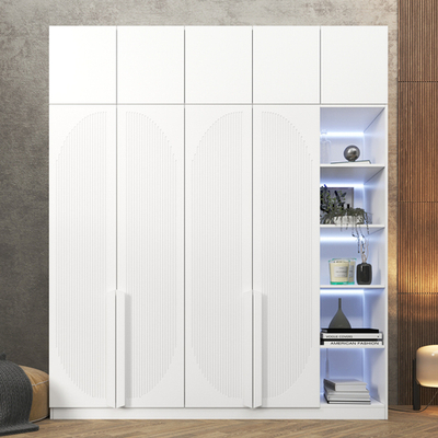 Шкаф Агератум МДФ четырехсекционный с антресолью и стеллажом в белой эмали - Белый Фасадный 0101  260*45*260