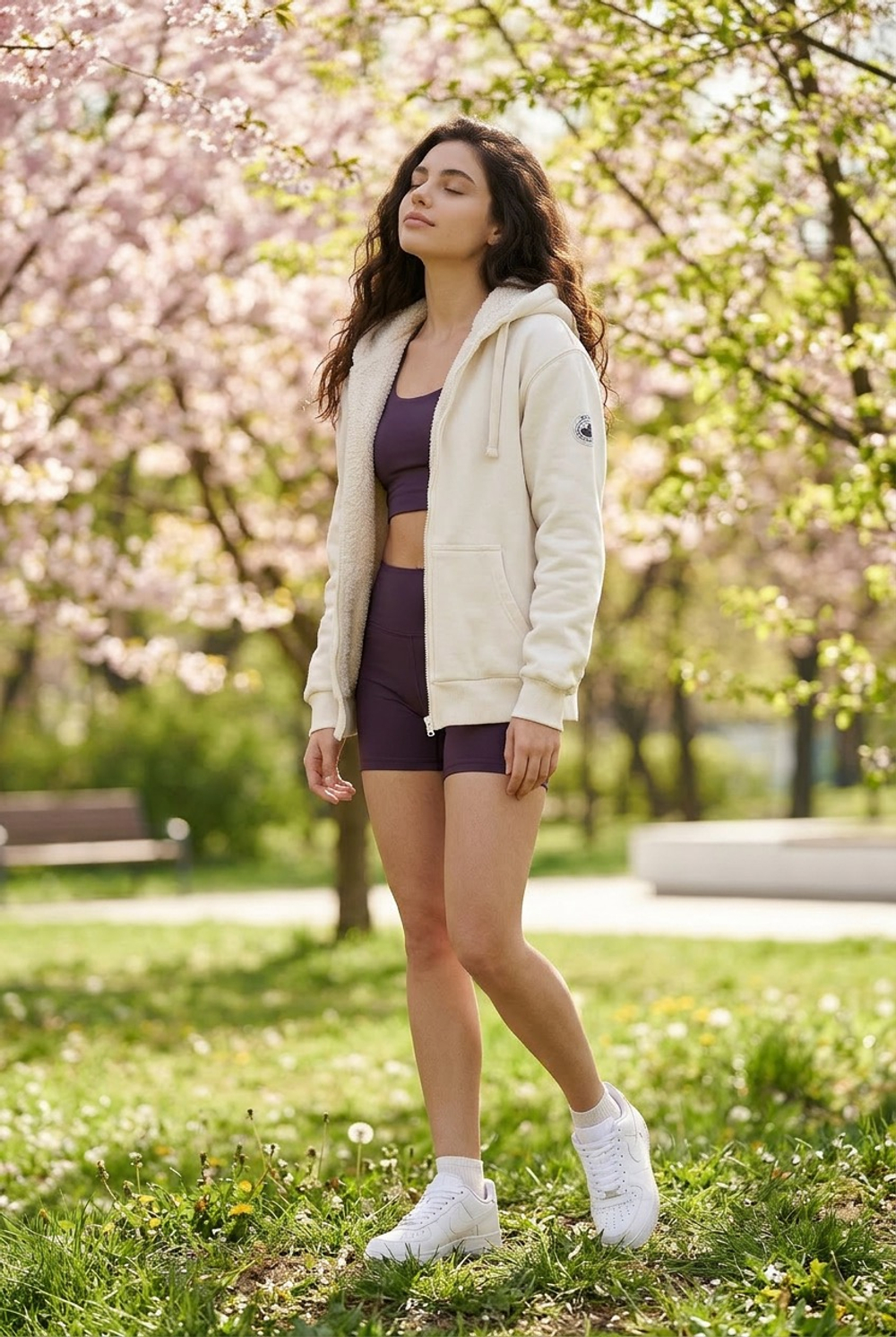 Худи молочное на молнии весенняя коллекция