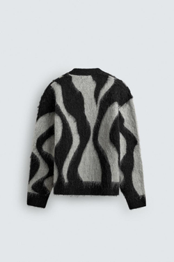 ZARA ЖАККАРДОВЫЙ КАРДИГАН С НАЧЕСОМ, ЧЕРНЫЙ