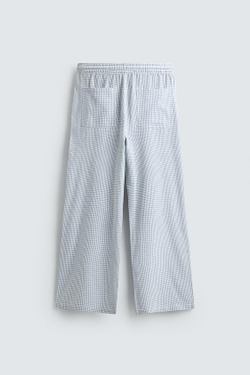 ZARA БРЮКИ RELAXED FIT В КЛЕТКУ, НЕБЕСНО-ГОЛУБОЙ