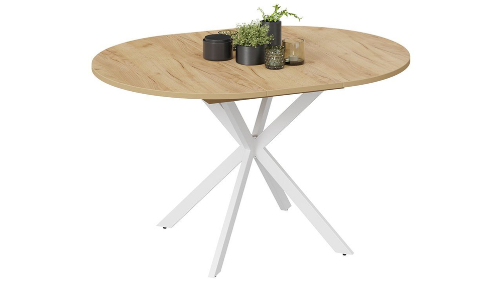 Стол кухонный обеденный круглый раздвижной Белый/Чёрный Муар, Мэдисон, 100,1х100х75 см