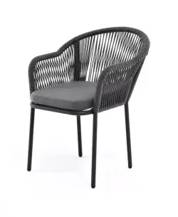 "Лион" стул плетеный из роупа, каркас алюминий серый (RAL7022) муар, роуп серый круглый, ткань серая 017
