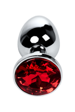 Анальная втулка серебряная с красным кристаллом утяжеленная Small 7 см