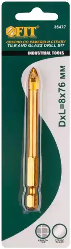 Сверло по кафелю, 4 режущие кромки, титановое покрытие, U-хвостовик