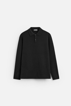 ZARA ПОЛО ИЗ СМЕСОВОЙ ВИСКОЗЫ, ЧЕРНЫЙ