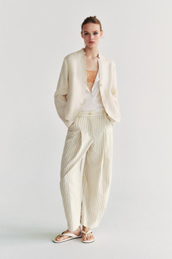 ZARA БРЮКИ БАРРЕЛЬ В ПОЛОСКУ — ZW COLLECTION, ЭКРЮ