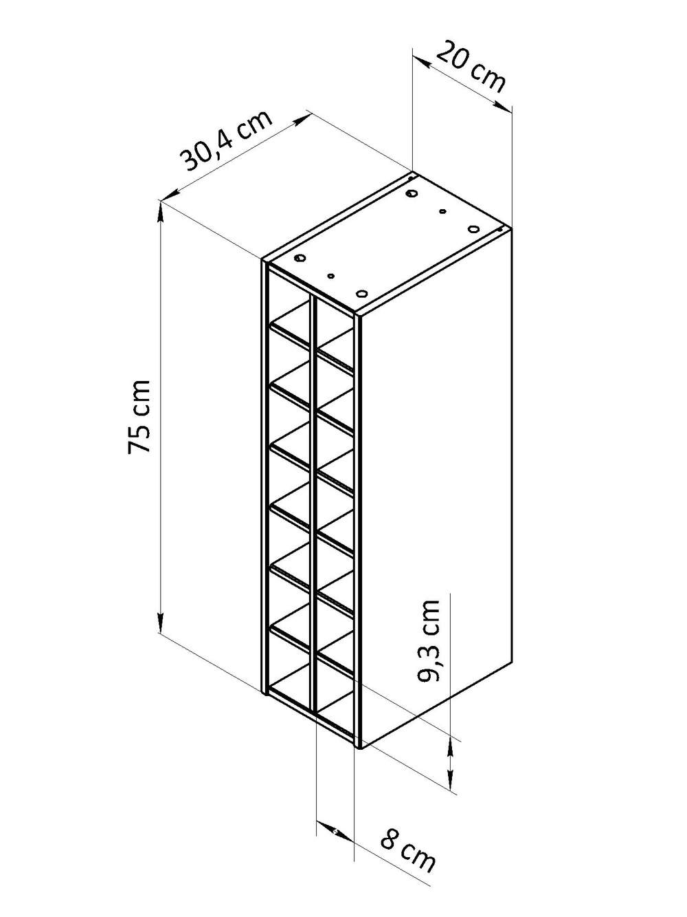 Кухонный модуль 20х30х75, Виола, навесной для вина, винных бутылок, винный шкаф, массив сосны, Dipriz