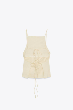 ZARA ПЛИССИРОВАННЫЙ ТОП С ОТКРЫТОЙ СПИНКОЙ, ПАСТЕЛЬНО-ЖЕЛТЫЙ