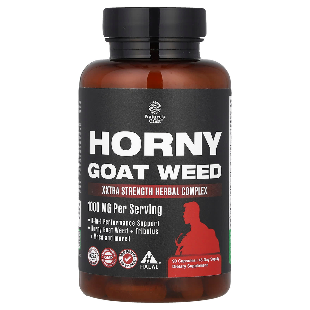 Nature's Craft, Horny Goat Weed, травяной комплекс Xxtra Strength, 1000 мг, 90 капсул (500 мг на капсулу)