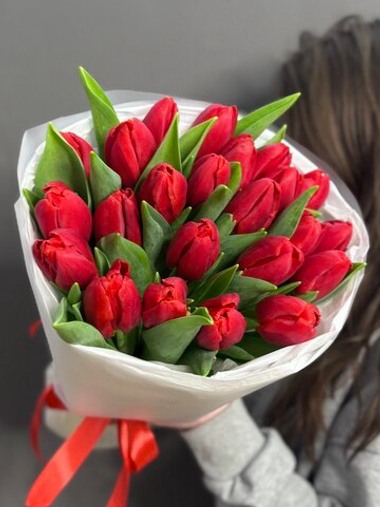 Монобукет из 21 алых тюльпанов