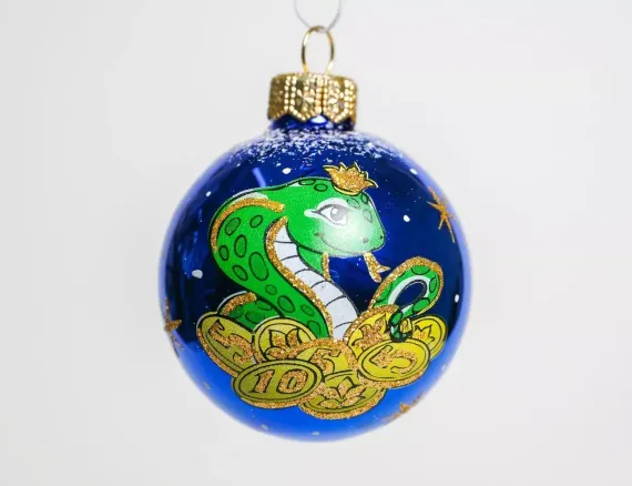 С29/3 Стеклянный шар Змея 60 мм., синий, Ёлочка