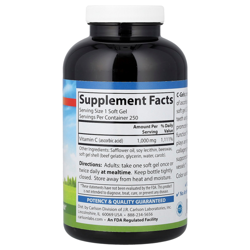 Carlson, C-гели, витамин C, 1000 мг, 250 мягких таблеток