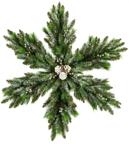 Рождественская снежинка Нежность с шишками двухсторонняя заснеженная 60 см., ЕлкиТорг (52007)
