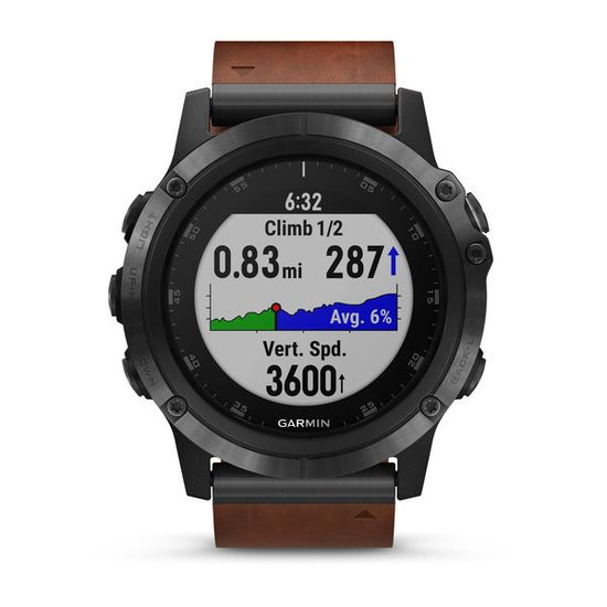 Мужские мультиспортивные часы Garmin Fenix 5X Plus Sapphire - серый с коричневым кожаным ремешком 010-01989-03