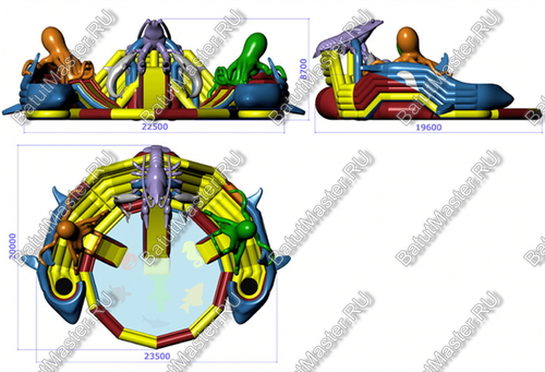 Надувной наземный аквапарк «Логово осьминогов», 21*20*8,7 м