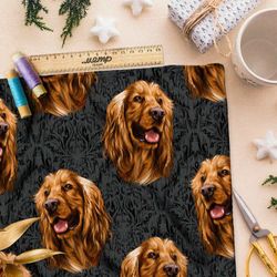 Ткань таффета счастливая собака на тёмном фоне