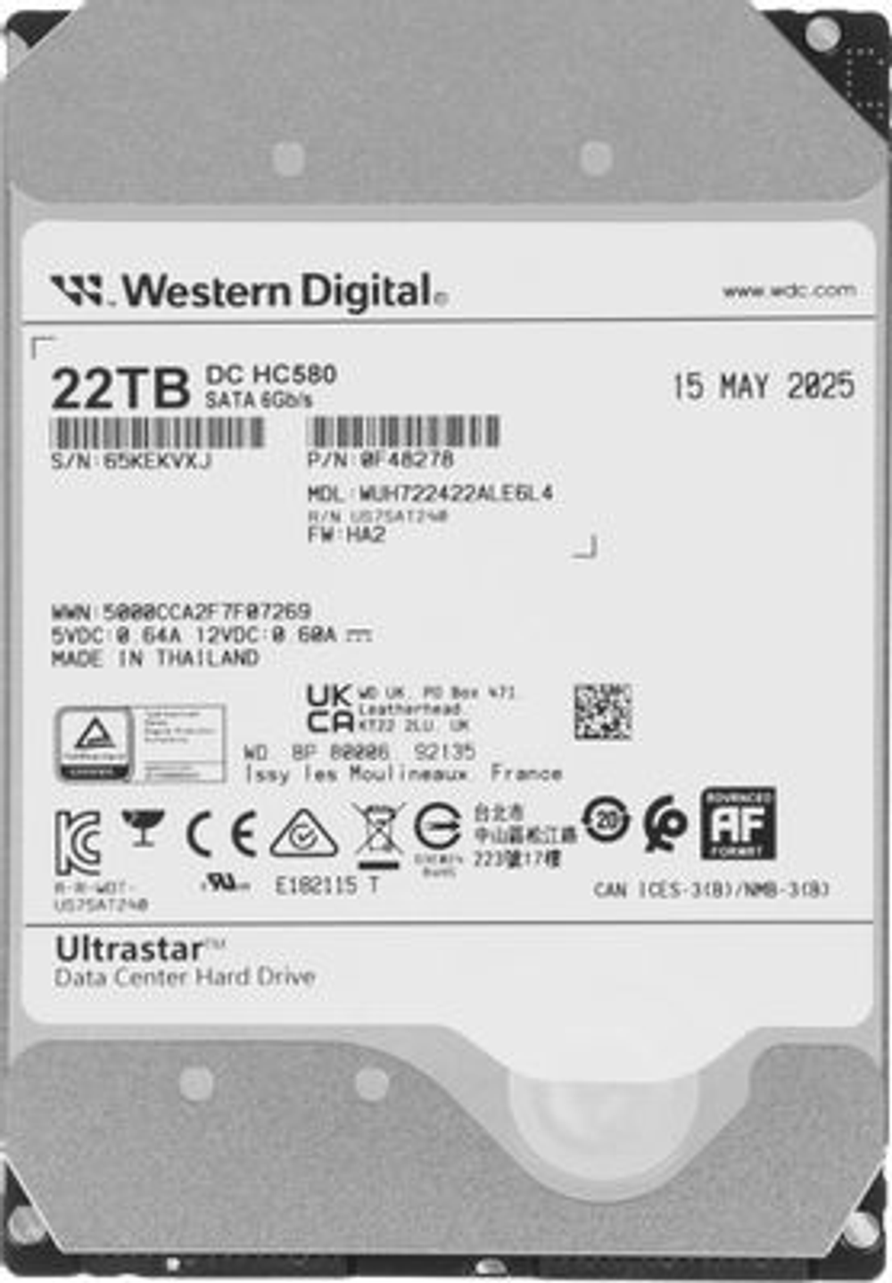 Серверный жесткий диск HDD Western Digital 22TB SAS 7.2K 3.5" WUH722422ALE6L4
