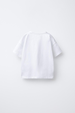 ZARA ФУТБОЛКА ИЗ ТКАНИ С ПРИНТОМ, БЕЛЫЙ