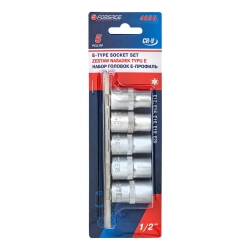 Набор головок Е-профиль 5пр. 1/2''(E12,E14,E16,E18,E20), на планке Forsage F-4053