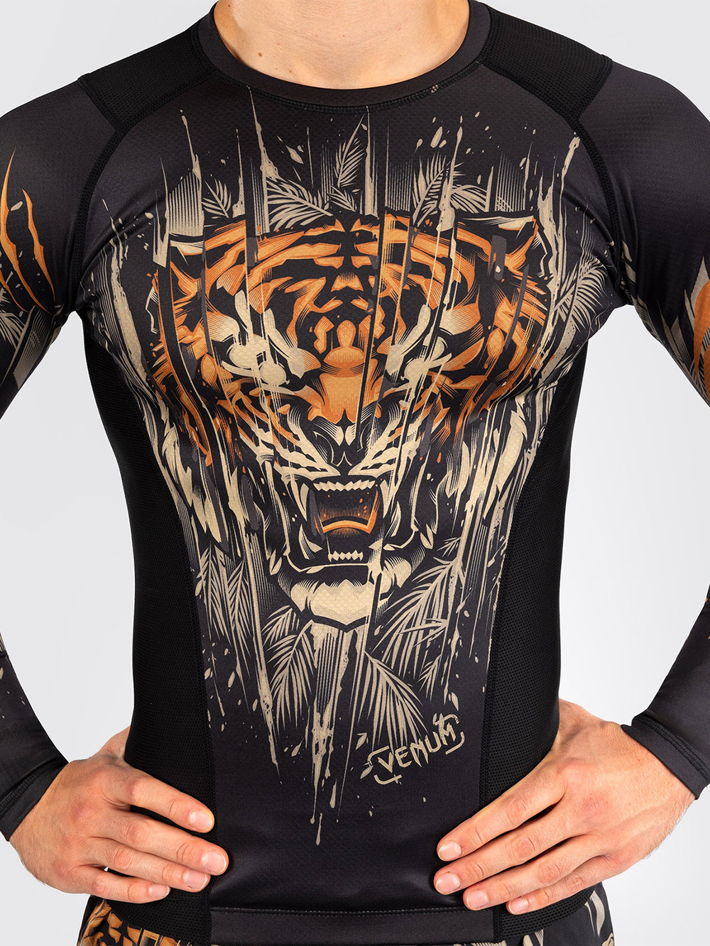 Рашгард Venum Tiger Black/Neo Orange L/S