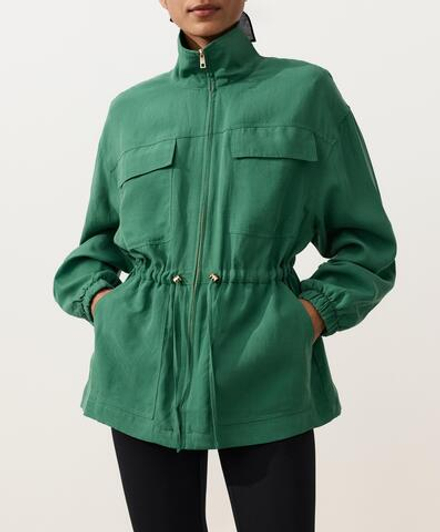 Oysho Куртка с присборенной талией из смеси лиоцелла и 24% льна, изумрудный