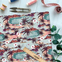 Ткань дюспо коричневые пальмы и оазисы с цветами