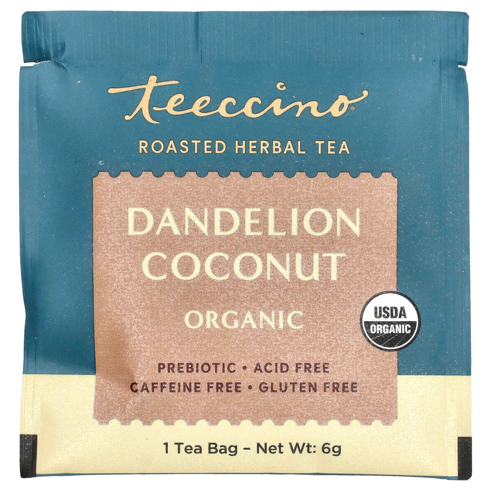 Teeccino, Жареный травяной чай, одуванчик и кокос, без кофеина, 25 чайных пакетиков, 150 г (5,3 унции)