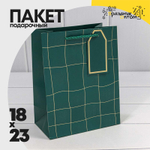 Пакет подарочный 18х23х10см "Волнистый узор" с тиснением (Зеленый)
