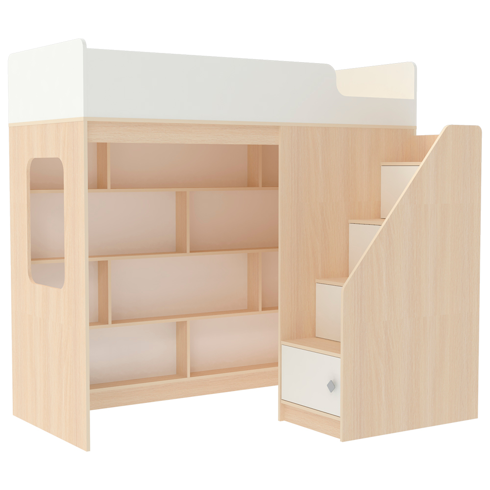 Кровать-чердак КарИВи Л-С603.3 75x175  Дуб Молочный Белый