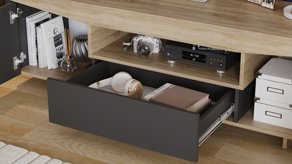 Тумба под телевизор напольная Дуб Сонома/Графит Серый 160х45х48 см