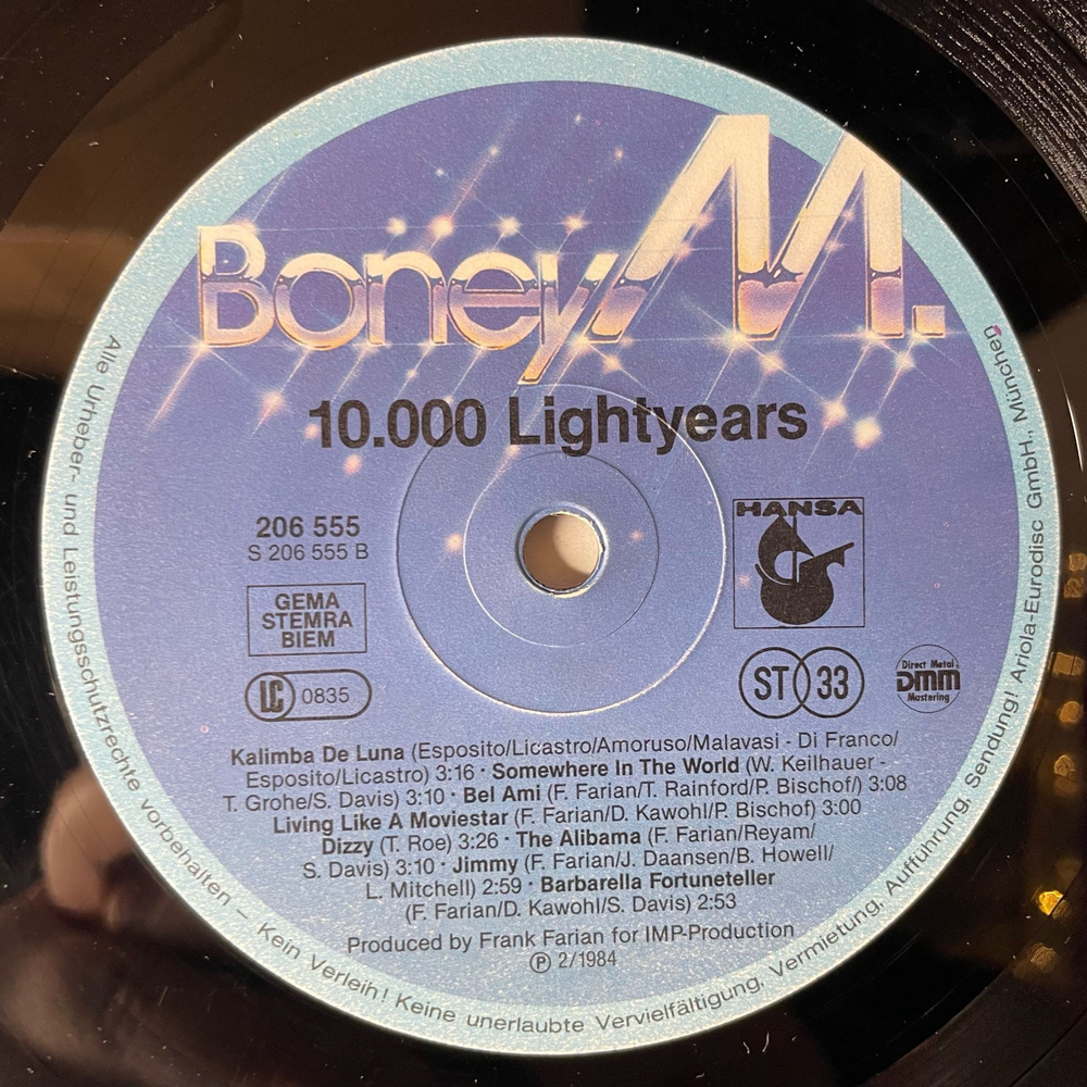 Винтажная виниловая пластинка LP Boney M. Бони М, Ten Thousand Lightyears (Германия 1984)