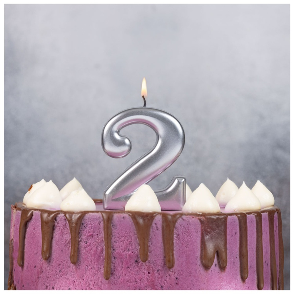 Свечи-цифры Серебряные, 8 см.