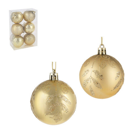 Набор елочных шаров 6 см, 6 шт., золото, пластик