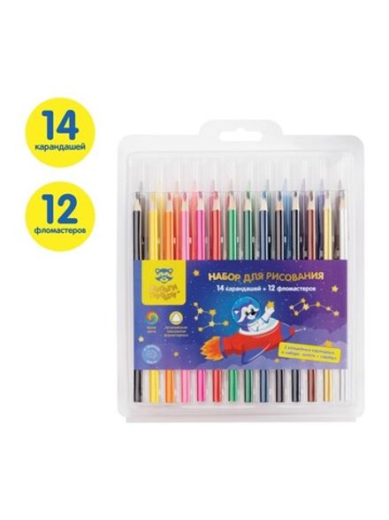 Набор для рисования Мульти-Пульти, 12 фломастеров, 14 карандашей, пласт. футляр