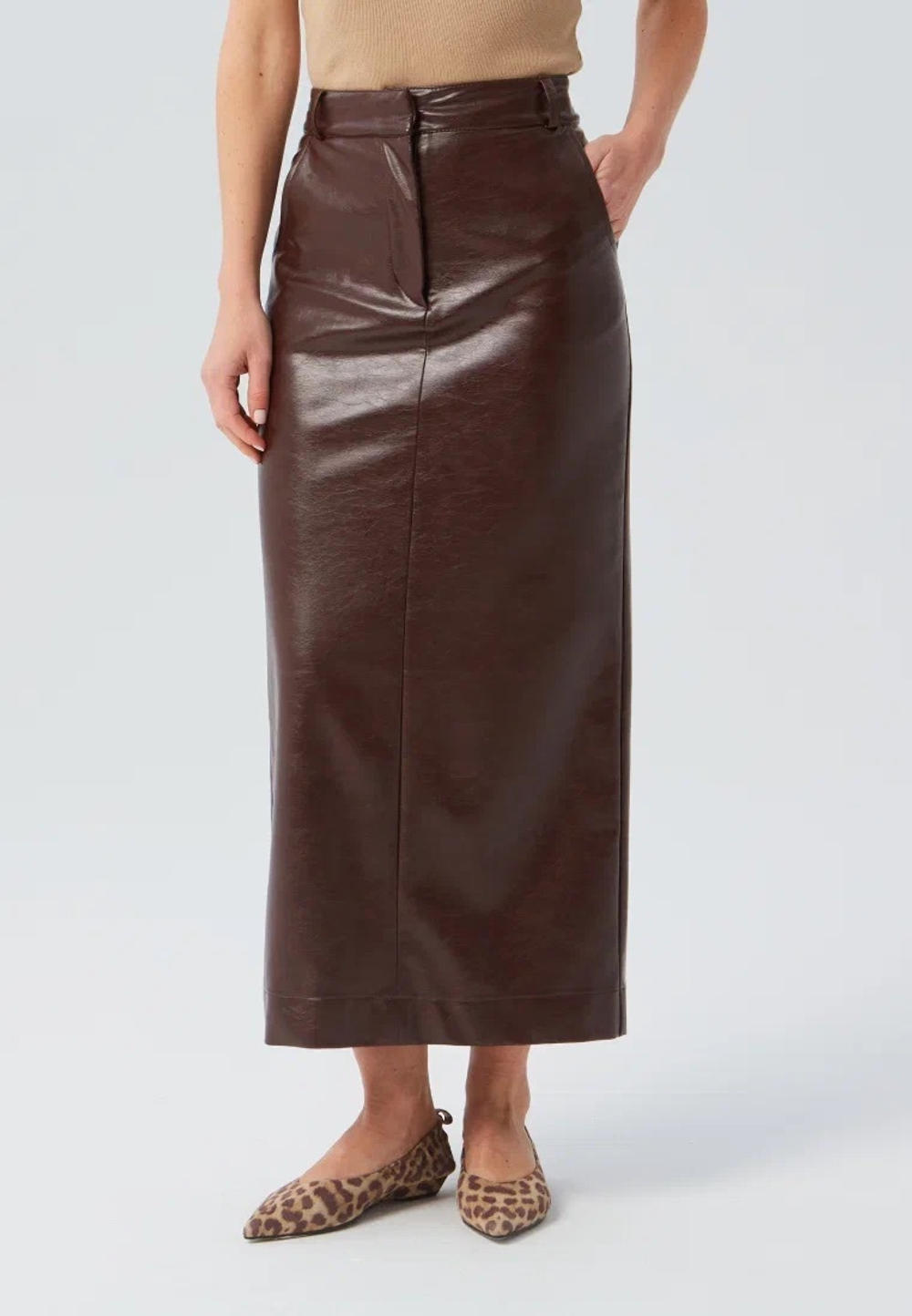 Юбка миди из экокожи