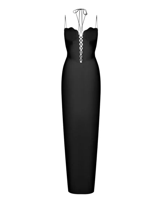 Платье-бюстье макси из сатина со шнуровкой