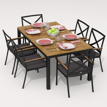 Обеденная группа ТЕЛЛА  ФЕСТА каркас карбон / стол тик 180 / ткань антрацит