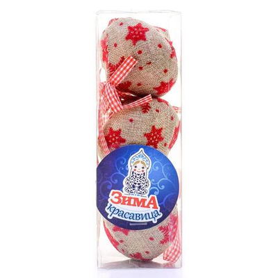 Ел игр Юла мешковина с красным узором 8 см 3 шт, коробка прозрач