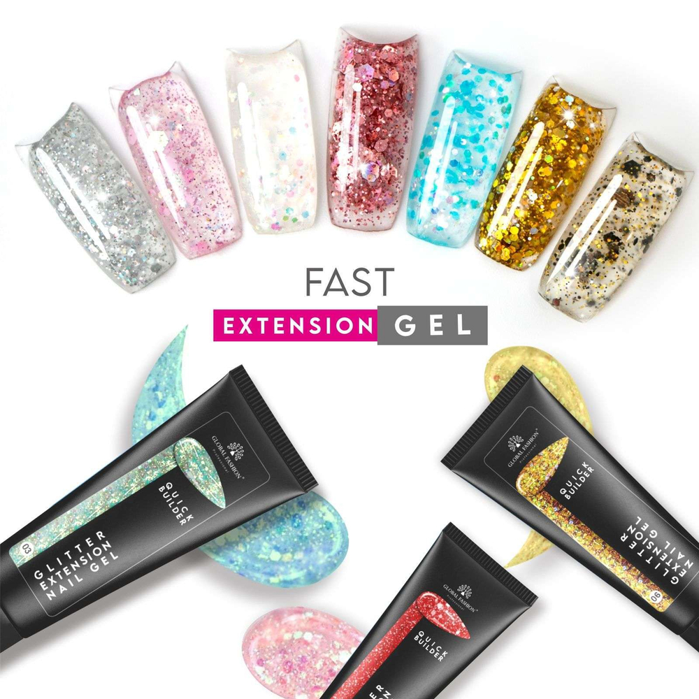 Цветной полигель с глиттером 07, Global Fashion, 30 гр
