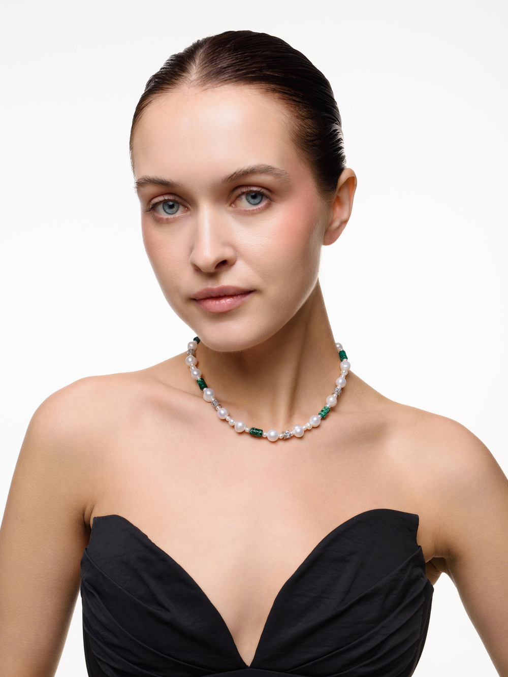 Чокер "Pearl charm" green Silver