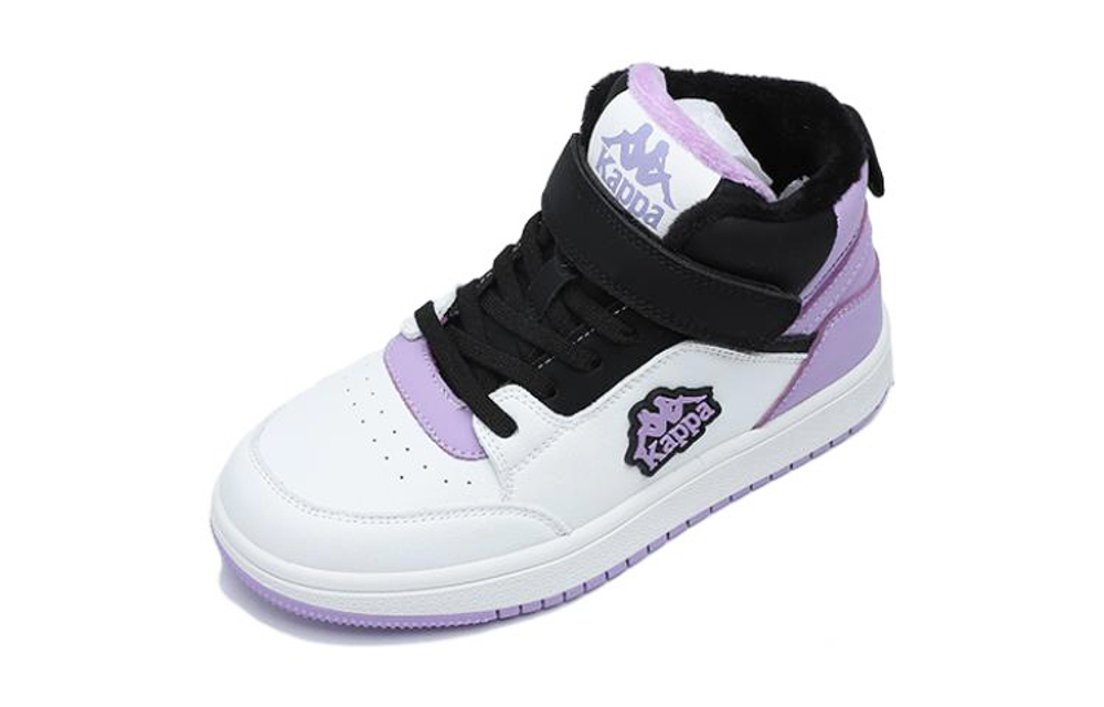 Children's Kappa plus velvet velcro high-top children's sneakers black and purple