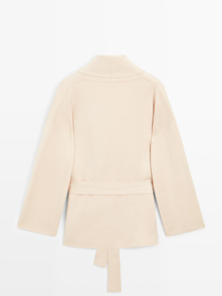 Massimo Dutti Вязаный кардиган с поясом, бежевый