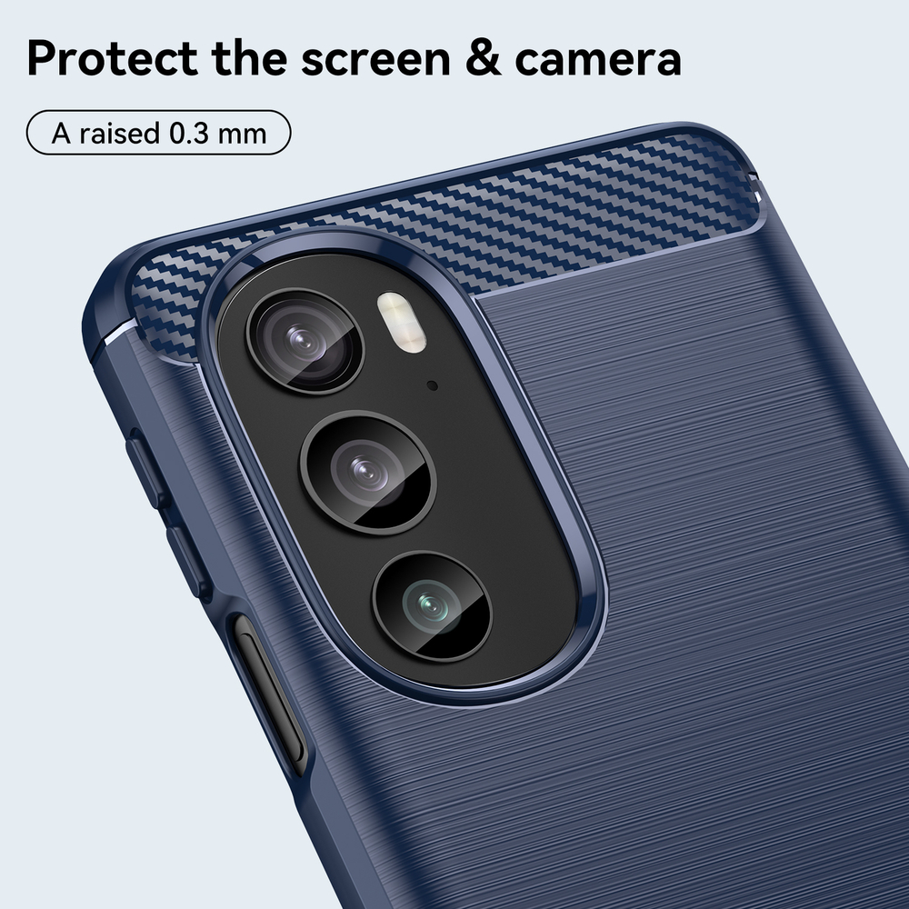 Чехол синего цвета в стиле карбон на смартфон Motorola Edge 30 Pro, мягкий отклик кнопок, серия Carbon от Caseport