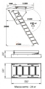 Деревянная чердачная лестница ЧЛ-15 600х1200